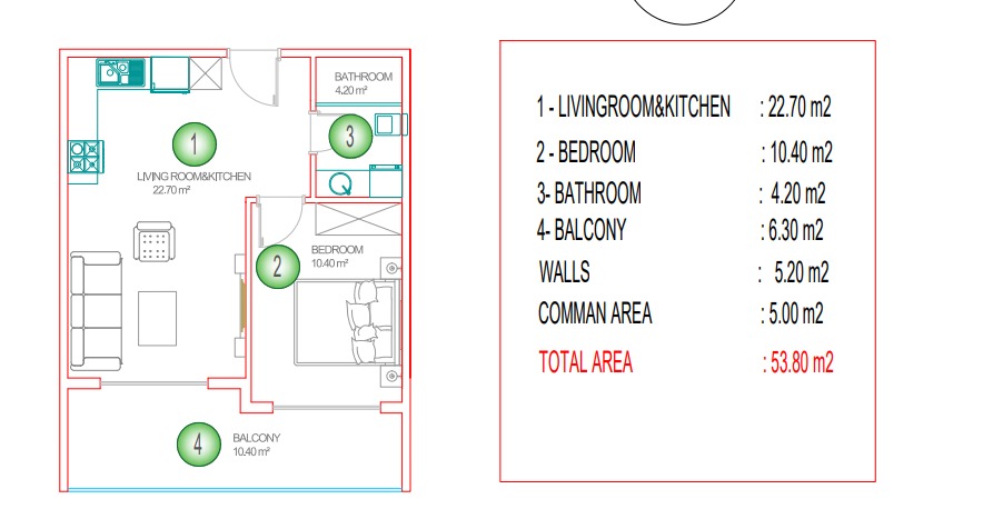 Квартира 1+1 в Алании, район Махмутлар — GREEN OCEAN